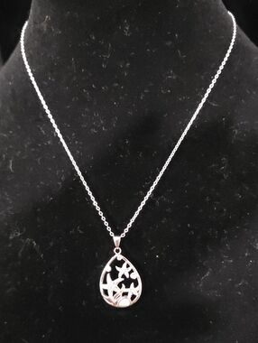 Sterling Silver Sea Star Teardrop Pendant Necklace